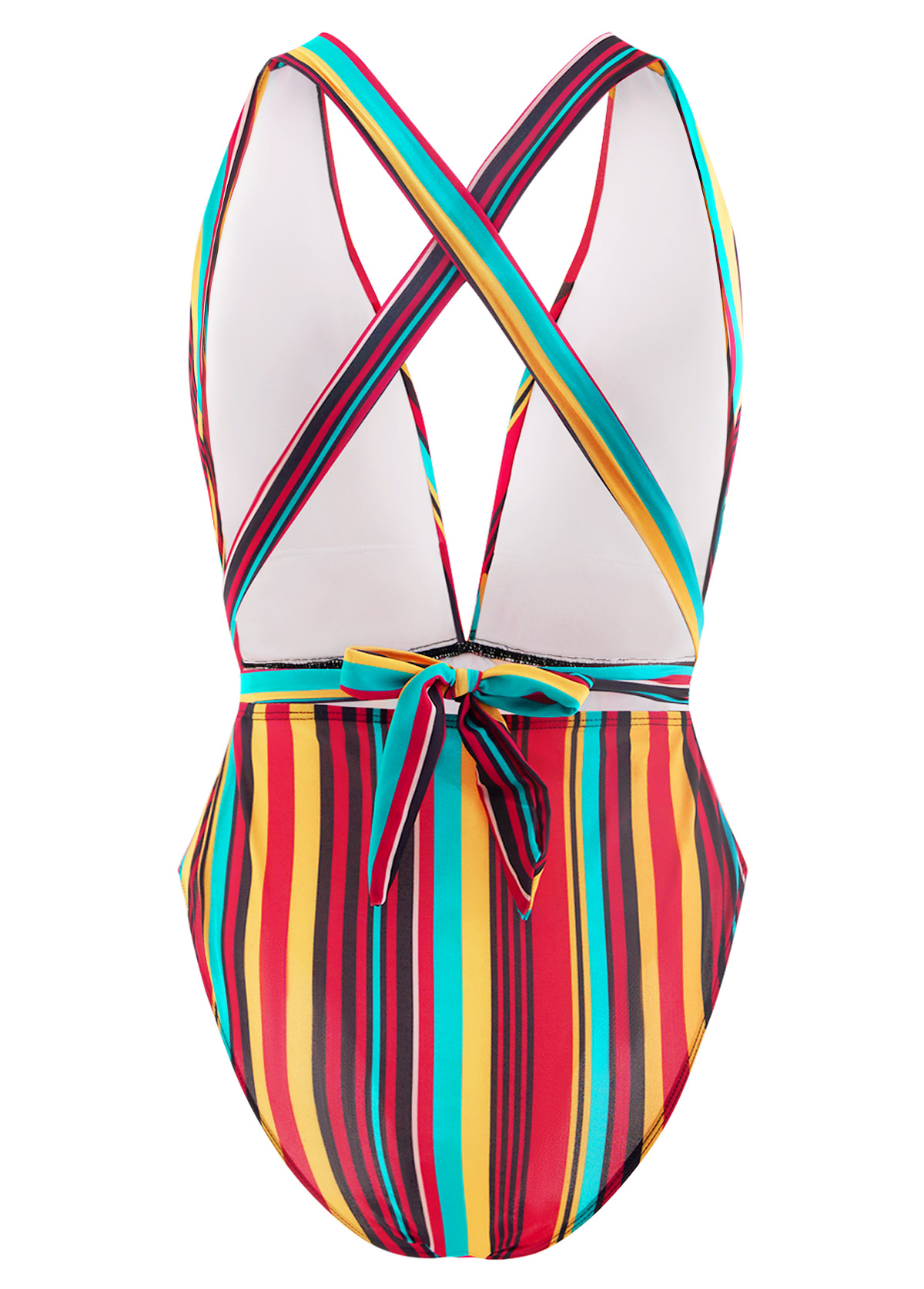 Rainbow Color swimwear,Striped swimwear,ROTITA Halter Rainbow Stripe One Piece Swimwear