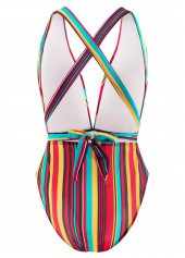 Rainbow Color swimwear,Striped swimwear,ROTITA Halter Rainbow Stripe One Piece Swimwear