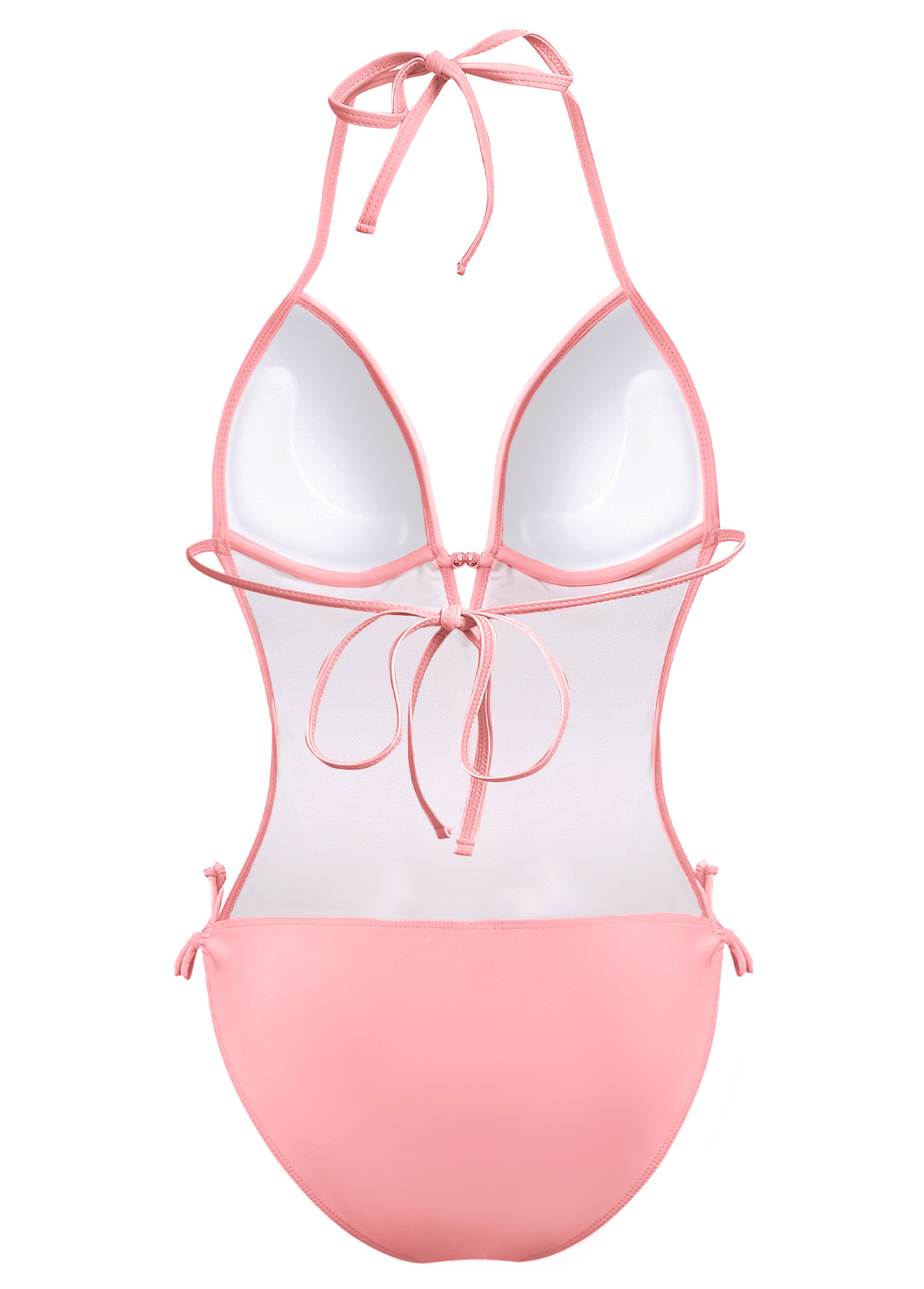 Light Pink swimwear,Plain Color swimwear,ROTITA Halter Tassel Embellished Light Pink One Piece Swimwear