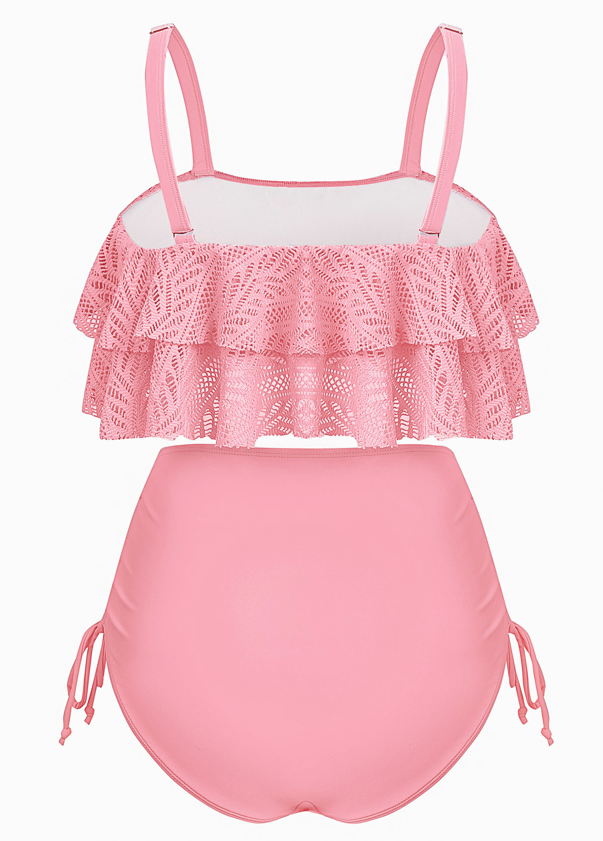 Light Pink swimwear,Plain Color swimwear,ROTITA Patchwork Light Pink High Waisted Bikini Set
