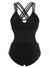 Black swimwear,Plain Color swimwear,ROTITA Cutout Waist Cross Strap One Piece Swimwear