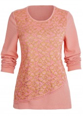 Dusty Pink tops,Plain Color tops,ROTITA Layered Dusty Pink Round Neck Long Sleeve T Shirt