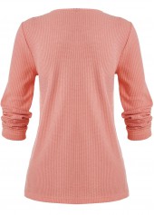 Dusty Pink tops,Plain Color tops,ROTITA Layered Dusty Pink Round Neck Long Sleeve T Shirt