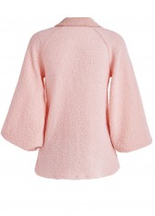 Light Pink tops,Plain Color tops,ROTITA Jacquard Light Pink Turn Down Collar Long Sleeve Sweatshirt