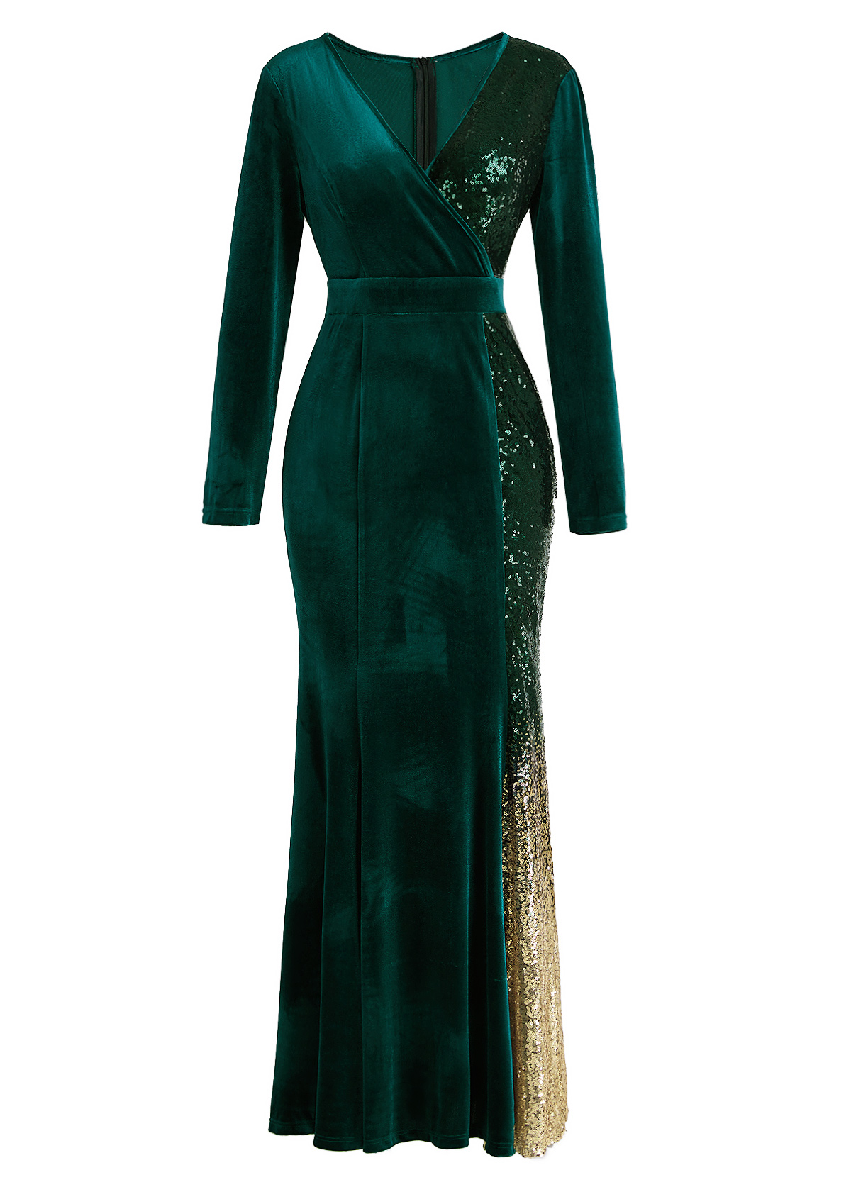 Blackish Green dresses,Ombre dresses,Party dresses,Elegant dresses,ROTITA Mermaid Ombre Blackish Green Cross Collar Maxi Bodycon Dress