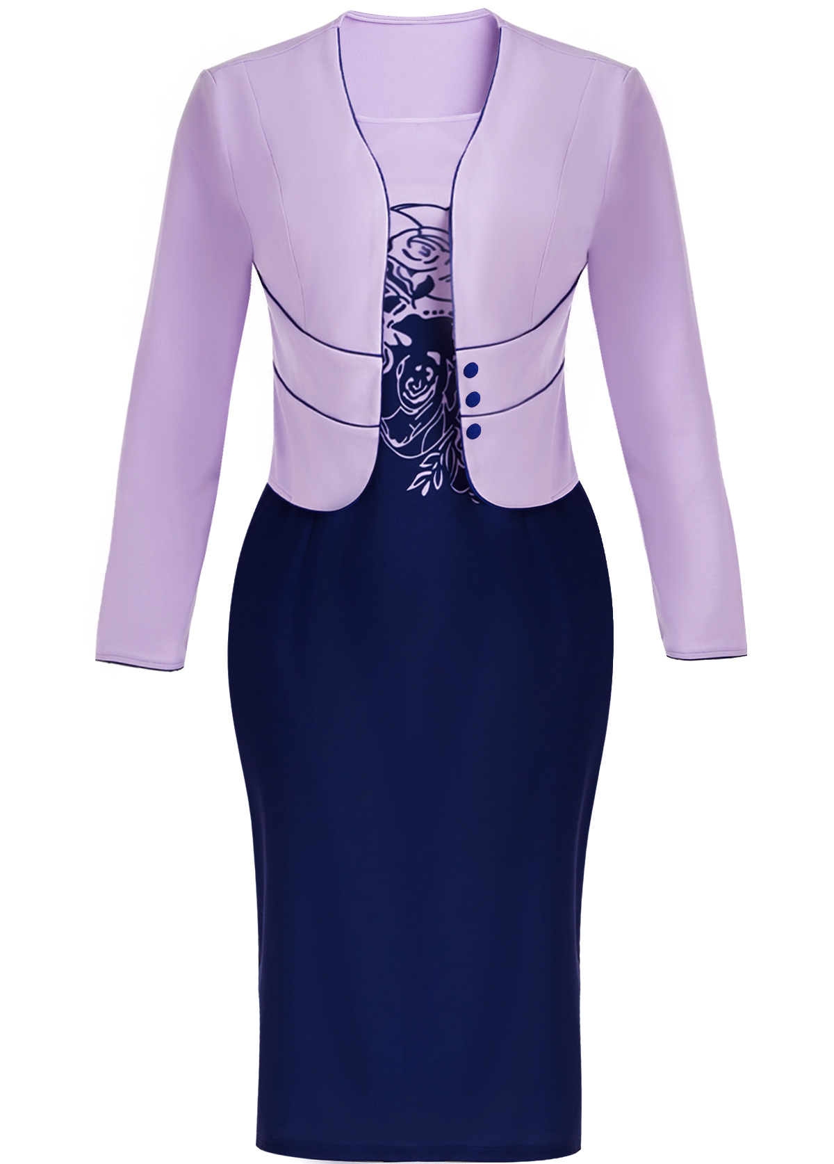 Navy dresses,Light Purple dresses,Floral dresses,Plants dresses,Everyday dresses,Casual dresses,ROTITA Two Piece Floral Print Navy Dress and Cardigan