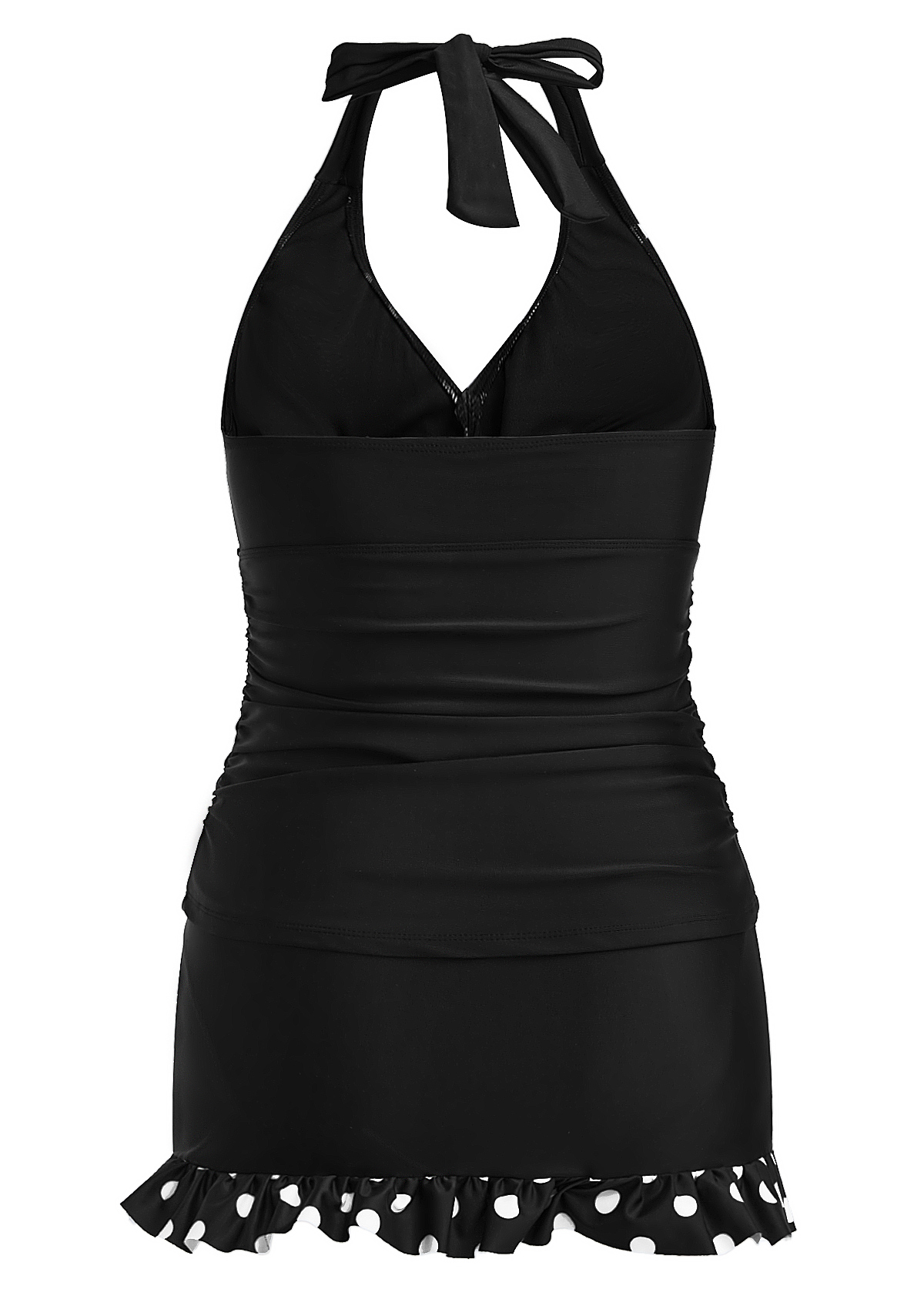 Black swimwear,White swimwear,Dot swimwear,Geometric swimwear,ROTITA Surplice Black Polka Dot Mid Waisted Tankini Set