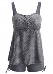 Grey swimwear,Plain Color swimwear,ROTITA Surplice Grey Mid Waisted Tankini Set