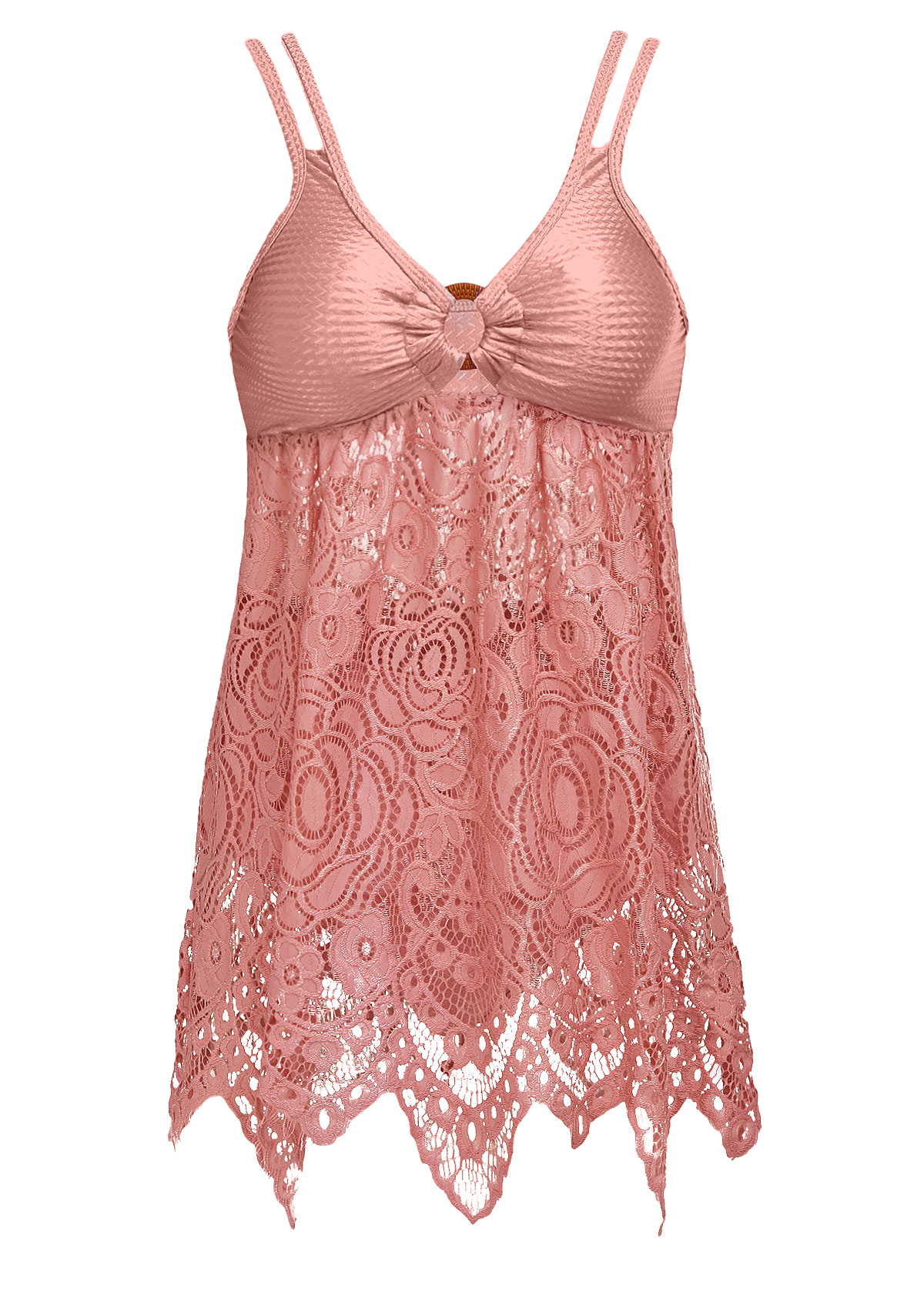Pink swimwear,Plain Color swimwear,ROTITA Lace Pink High Waisted Swimdress and Panty