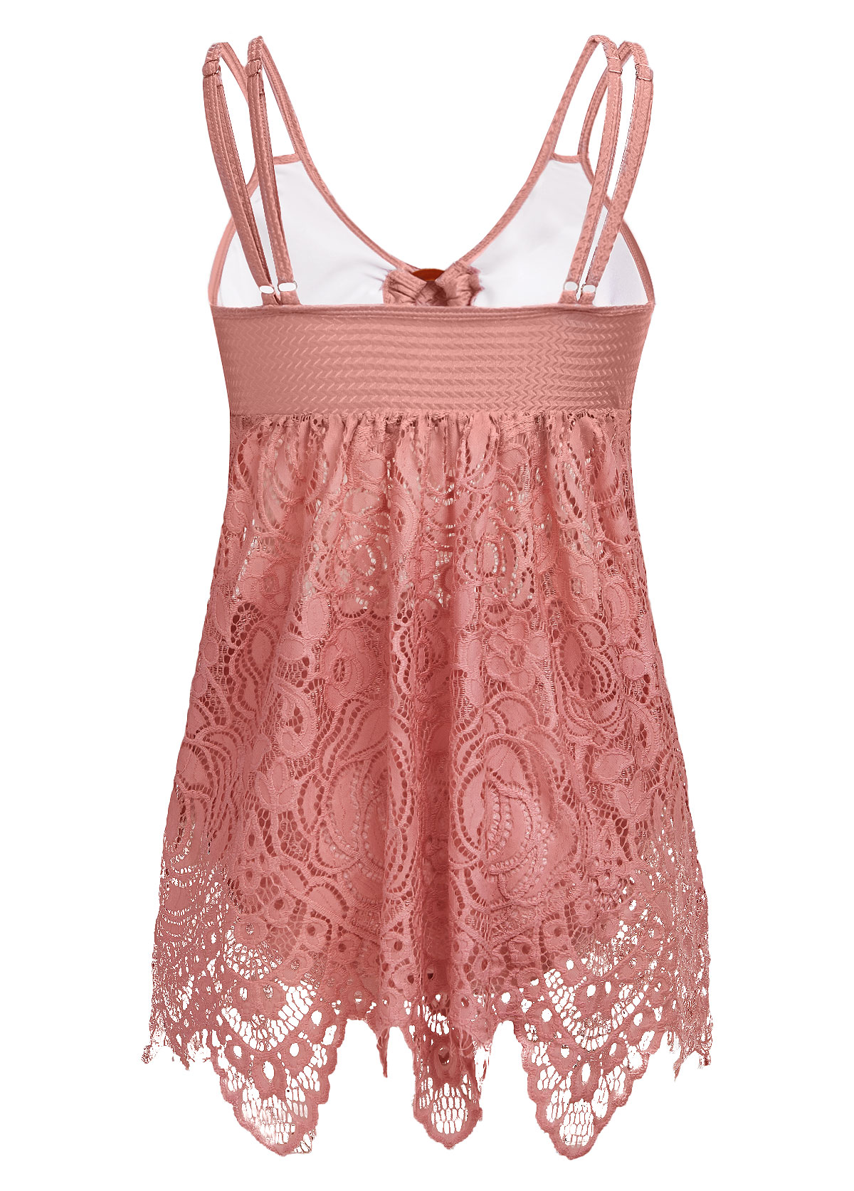 Pink swimwear,Plain Color swimwear,ROTITA Lace Pink High Waisted Swimdress and Panty