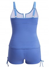 Dusty Blue swimwear,Plain Color swimwear,ROTITA Drawstring Dusty Blue Split Tankini Set