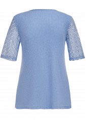 Dusty Blue tops,Plain Color tops,ROTITA Fake 2in1 Dusty Blue V Neck T Shirt