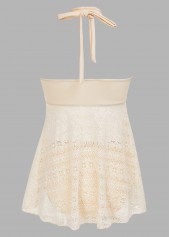 Beige swimwear,Plain Color swimwear,ROTITA Lace Beige Mid Waisted Tankini Set