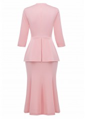 Pink dresses,Plain Color dresses,Party dresses,Elegant dresses,ROTITA Fake 2in1 Pink Square Neck 3/4 Sleeve Bodycon Dress