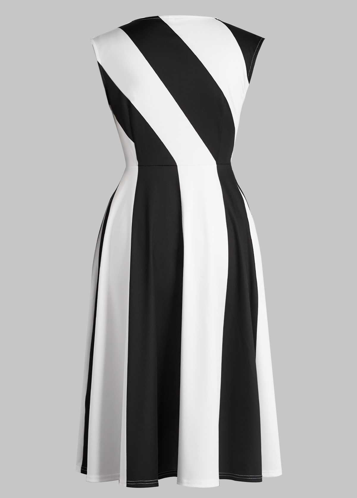 Black dresses,Raw white dresses,Contrast Color dresses,Striped dresses,Geometric dresses,Party dresses,Elegant dresses,ROTITA Patchwork Black V Neck Sleeveless Dress