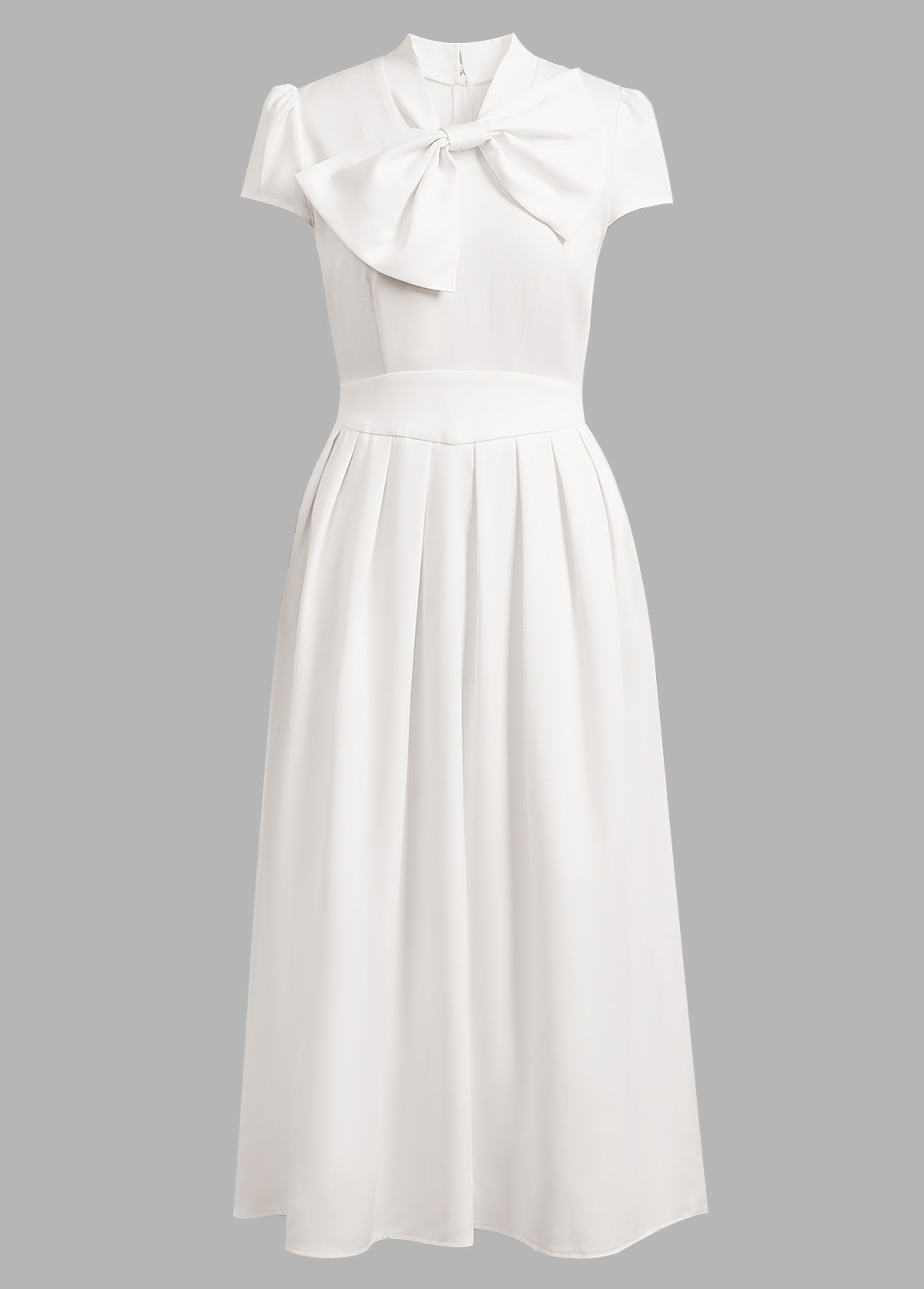 White dresses,Plain Color dresses,Party dresses,Elegant dresses,ROTITA Bowknot White Stand Collar Short Sleeve Dress