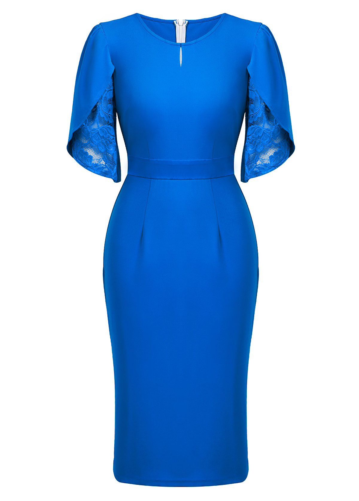 Blue dresses,Plain Color dresses,Party dresses,Elegant dresses,ROTITA Lace Blue Round Neck Half Sleeve Bodycon Dress