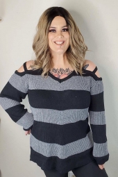 Multi Color tops,Striped tops,ROTITA Color Block Long Sleeve Cold Shoulder Sweater