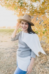 Grey tops,Contrast Color tops,ROTITA Layered Hem Contrast Overlay Detail Blouse