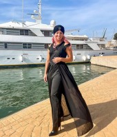 Black jumpsuits&rompers,Plain Color jumpsuits&rompers,ROTITA High Waist Round Neck Chiffon Overlay Black Jumpsuit