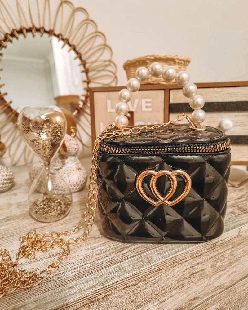 Black accessories,Plain Color accessories,Black Chains Zip Pearl Shoulder Bag