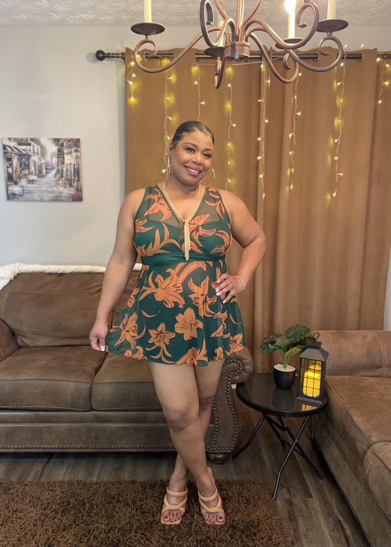 ROTITA Maillot de bain et short à imprimé floral vert olive de grande taille