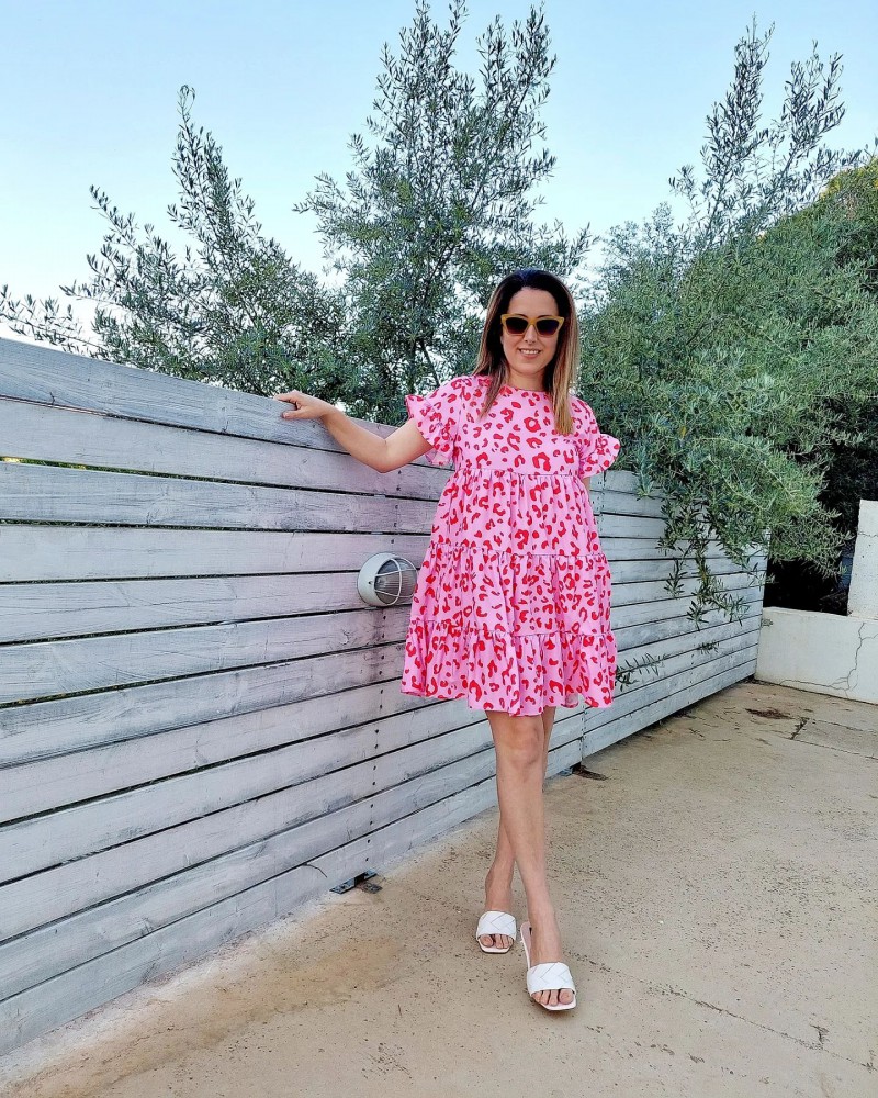 Pink dresses,Leopard dresses,Animal Print dresses,Everyday dresses,Casual dresses,Lightweigh Leopard Pink A Line Dress