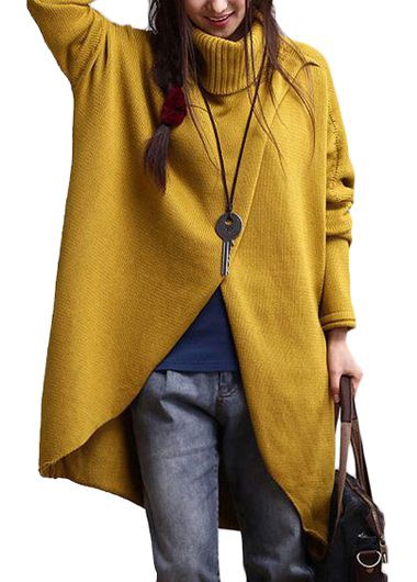 Yellow Turtleneck Asymmetric Hem Long Sleeve Sweater Yellow Turtleneck Asymmetric Hem Long Sleeve Sweater