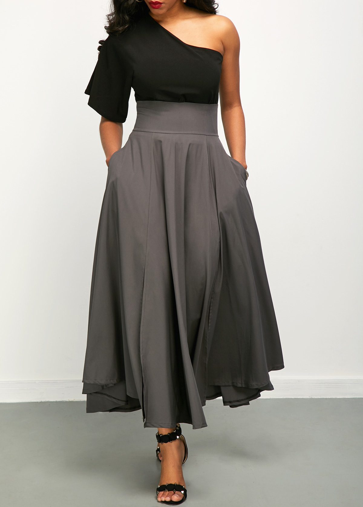 belted open front maxi skirt