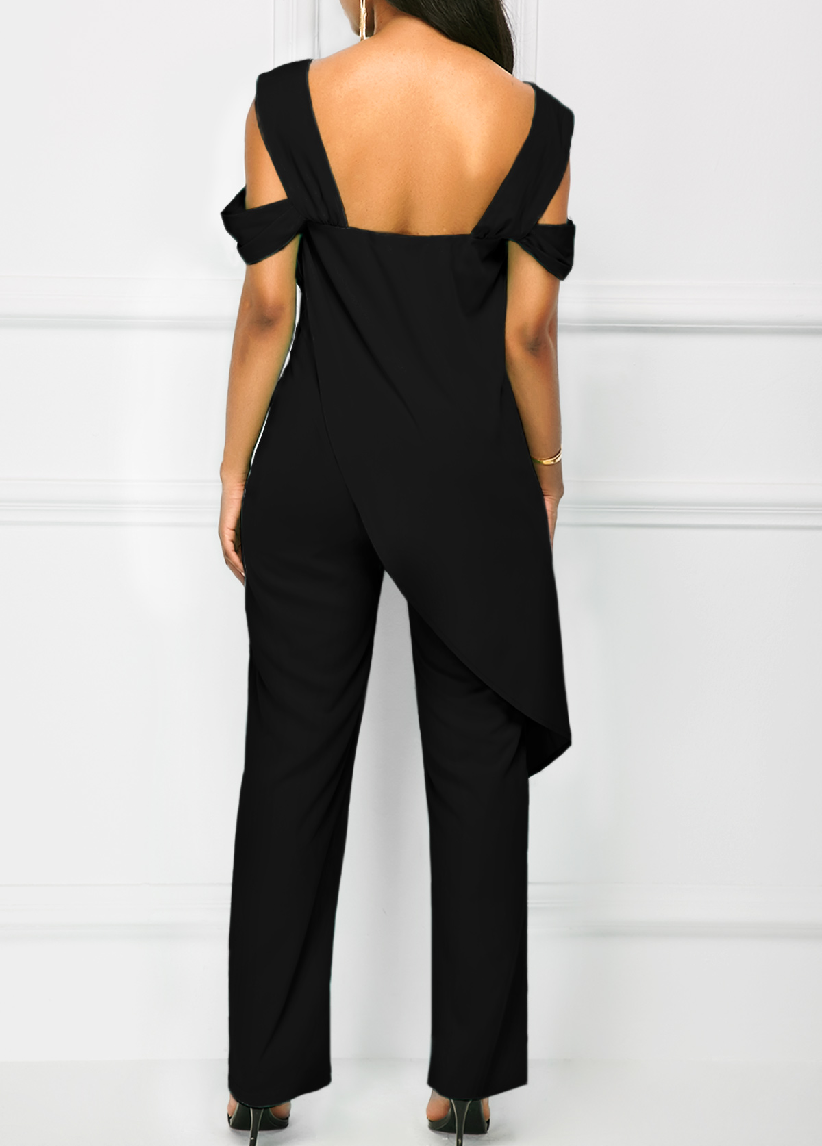 ROTITA Black Open Back Overlay Wide Strap Jumpsuit | Rotita.com - USD ...