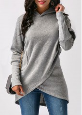 wholesale Asymmetric Hem Long Sleeve Grey Hoodie