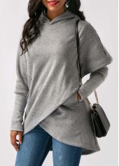 wholesale Asymmetric Hem Long Sleeve Grey Hoodie