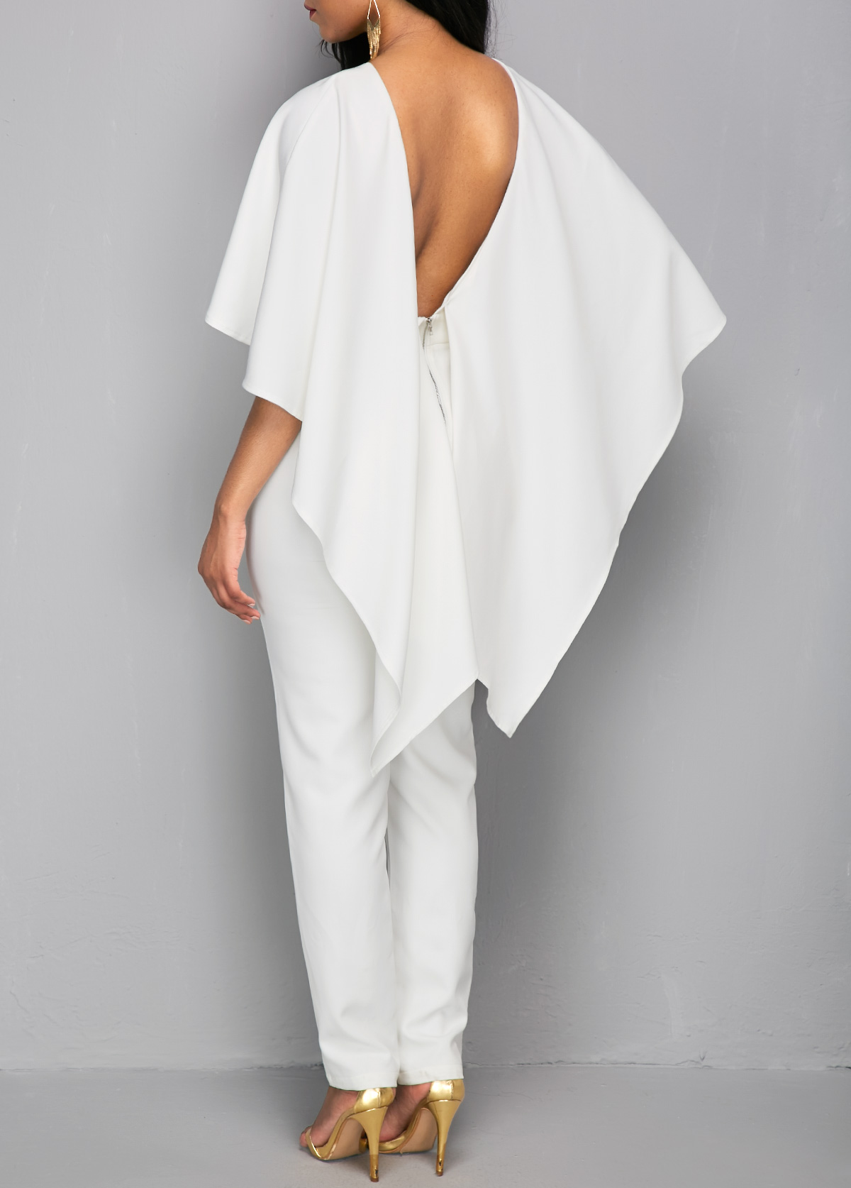 open back white jumpsuit