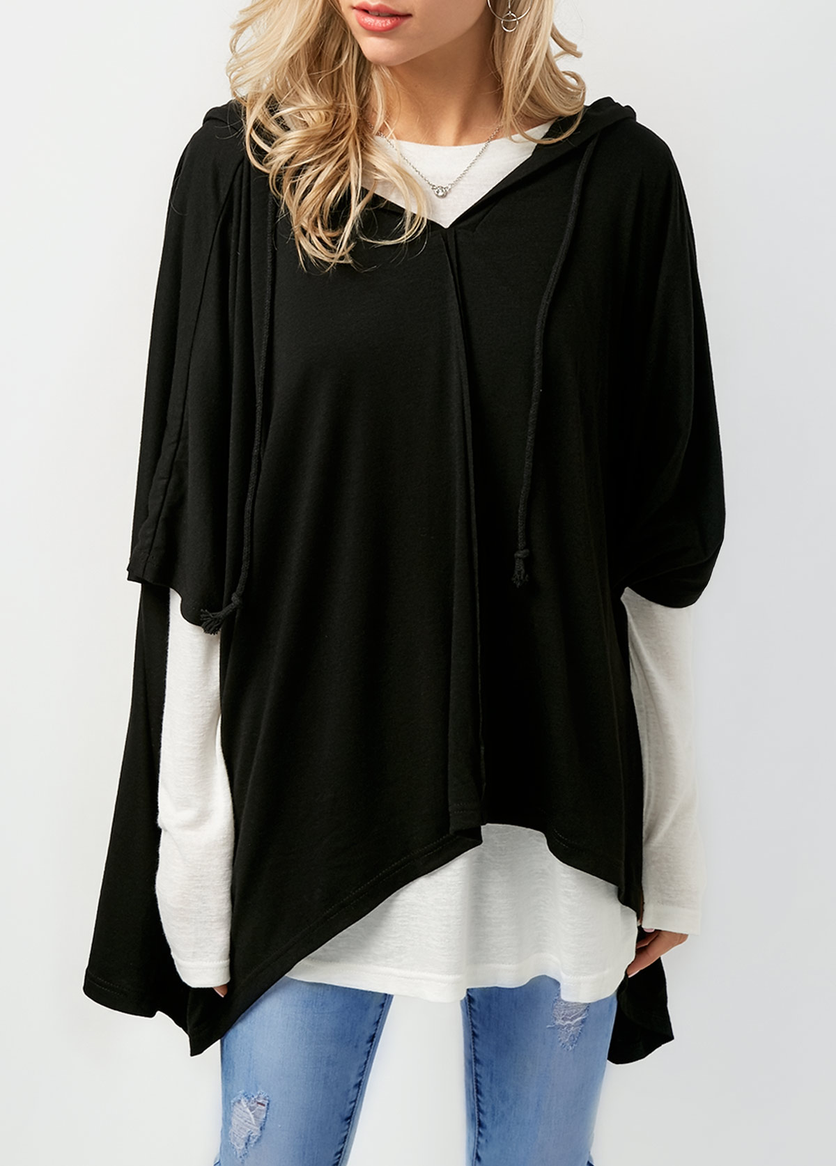 asymmetric hem long sleeve hoodie