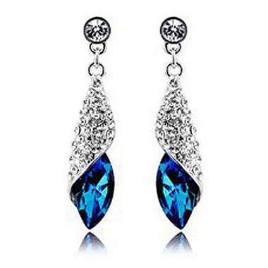 Blue Rhinestone Decorated Silver Metal Earrings