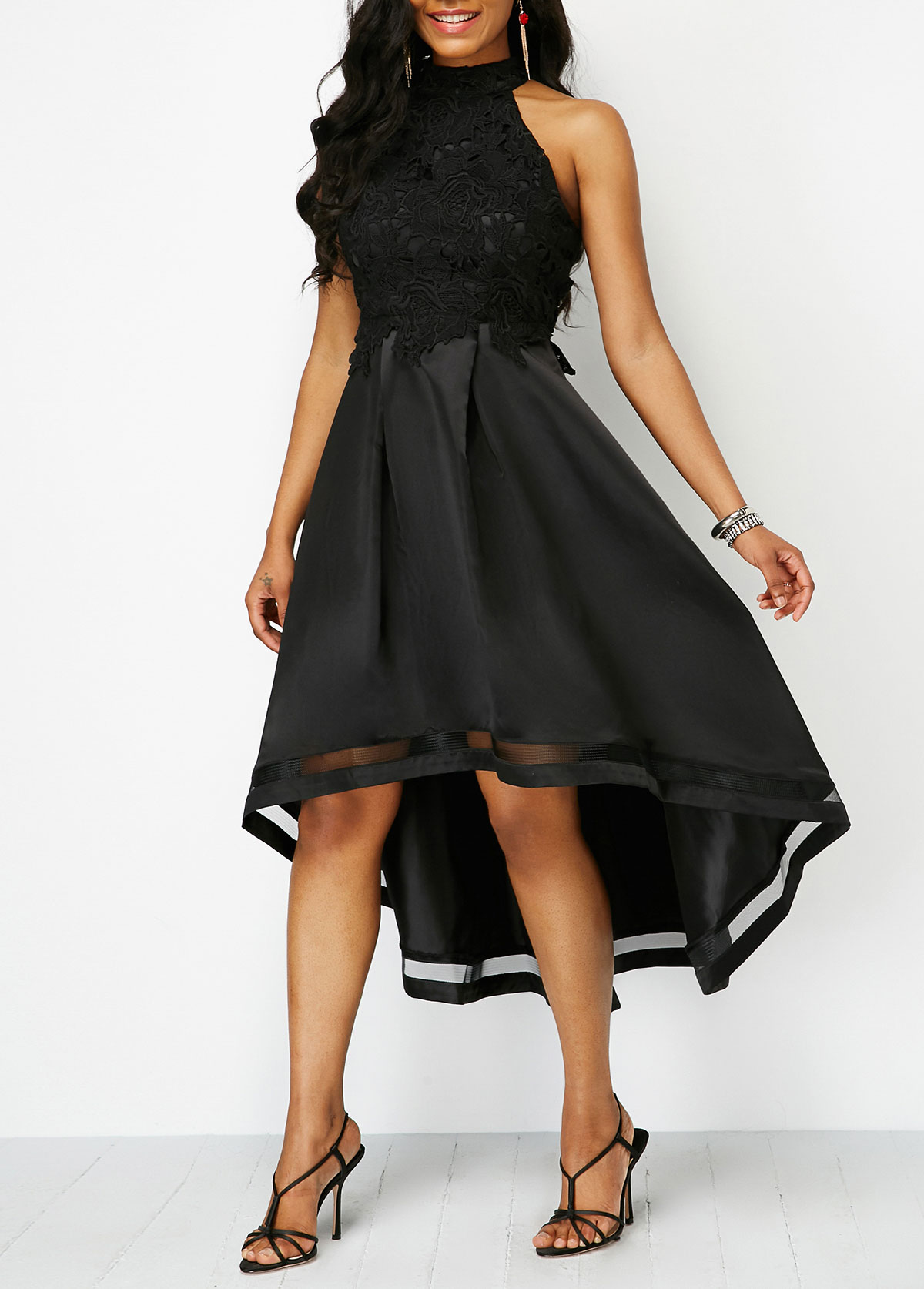 black high and low dress