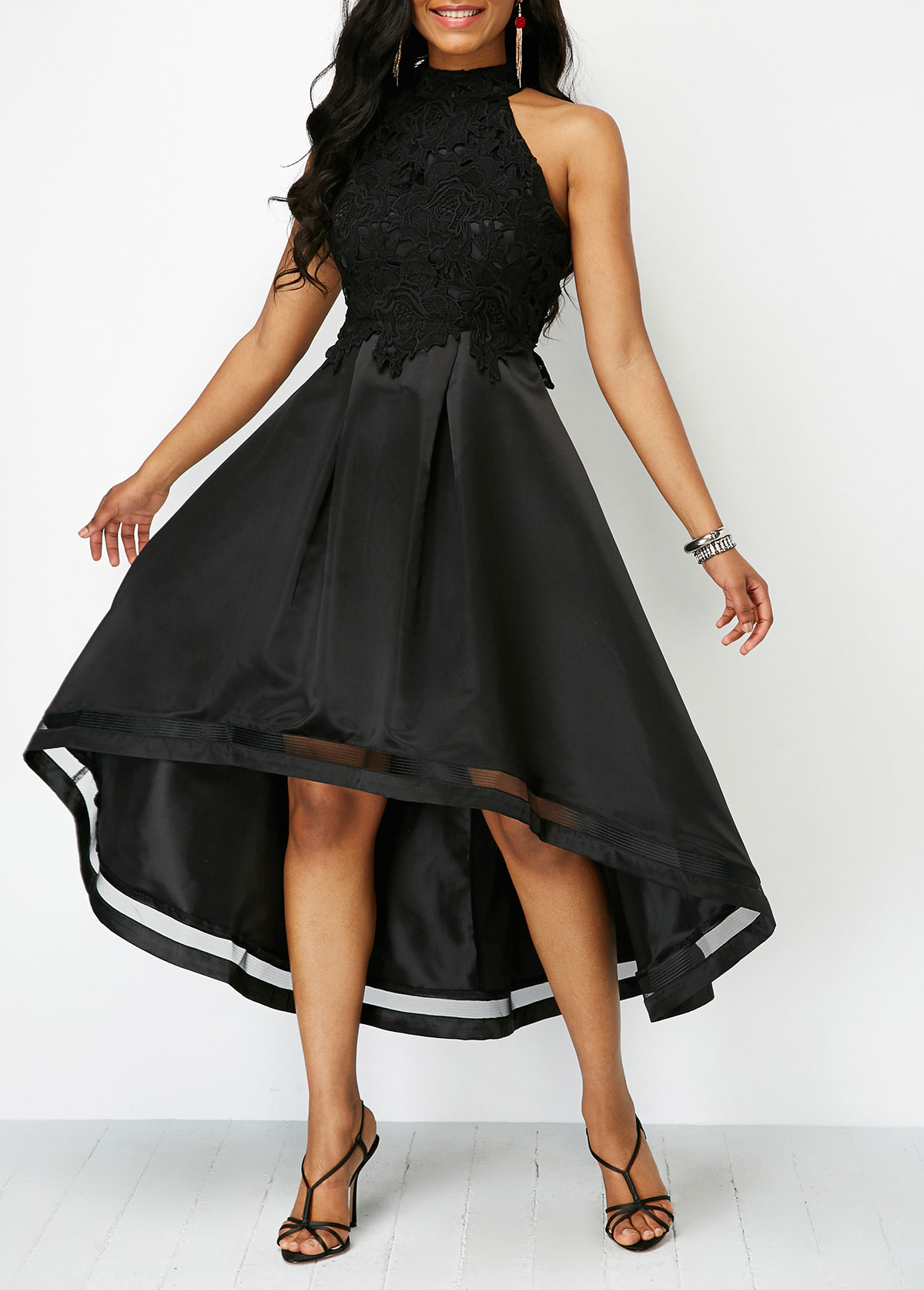 black lace high low dress
