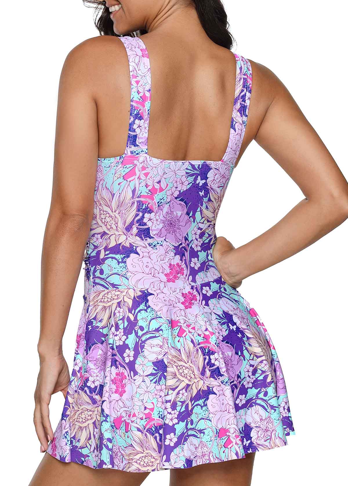 Purple V Neck Floral Print Swimdress and Shorts | Rotita.com - USD $9.87