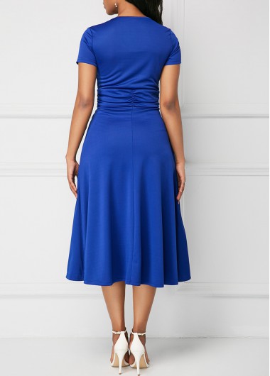 Short Sleeve Royal Blue Asymmetric Hem Dress