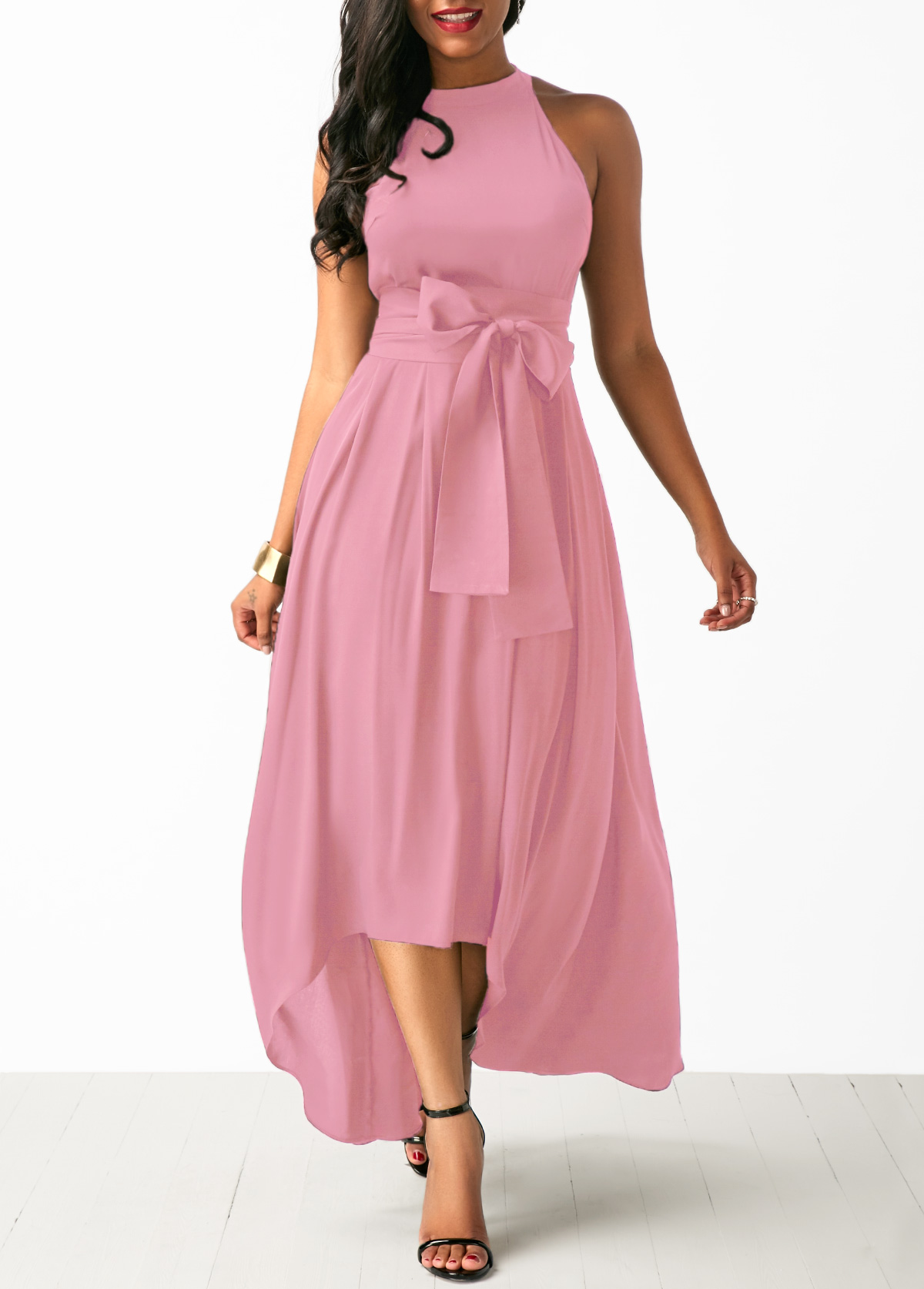 ROTITA Pink Cardigan and High Low Belted Dress