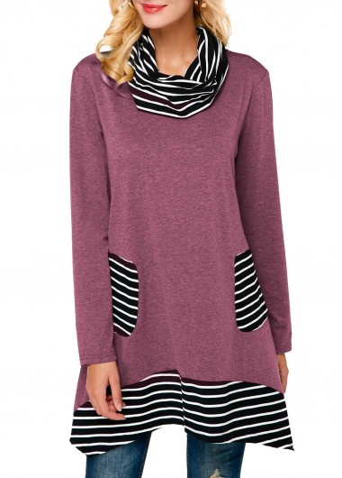 Round Neck Printed Asymmetric Hem Blouse
