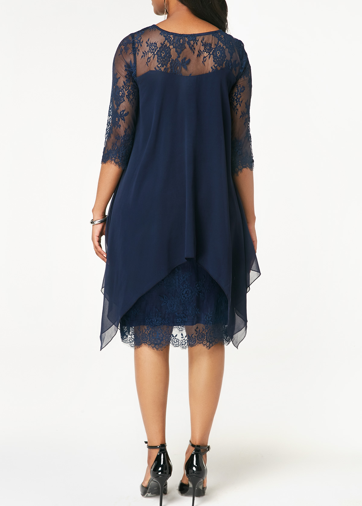 navy blue three quarter sleeve dresses