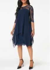 Navy plus size,Plain Color plus size,ROTITA Plus Size Lace Navy H Shape Dress