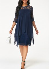 Navy plus size,Plain Color plus size,ROTITA Plus Size Lace Navy H Shape Dress
