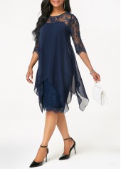 Navy plus size,Plain Color plus size,ROTITA Plus Size Lace Navy H Shape Dress
