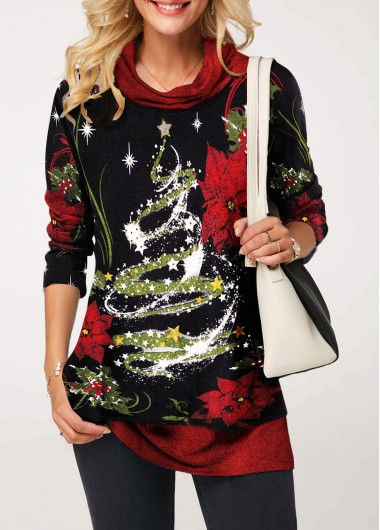 Asymmetric Hem Elk Print Christmas T Shirt Asymmetric Hem Elk Print Christmas T Shirt