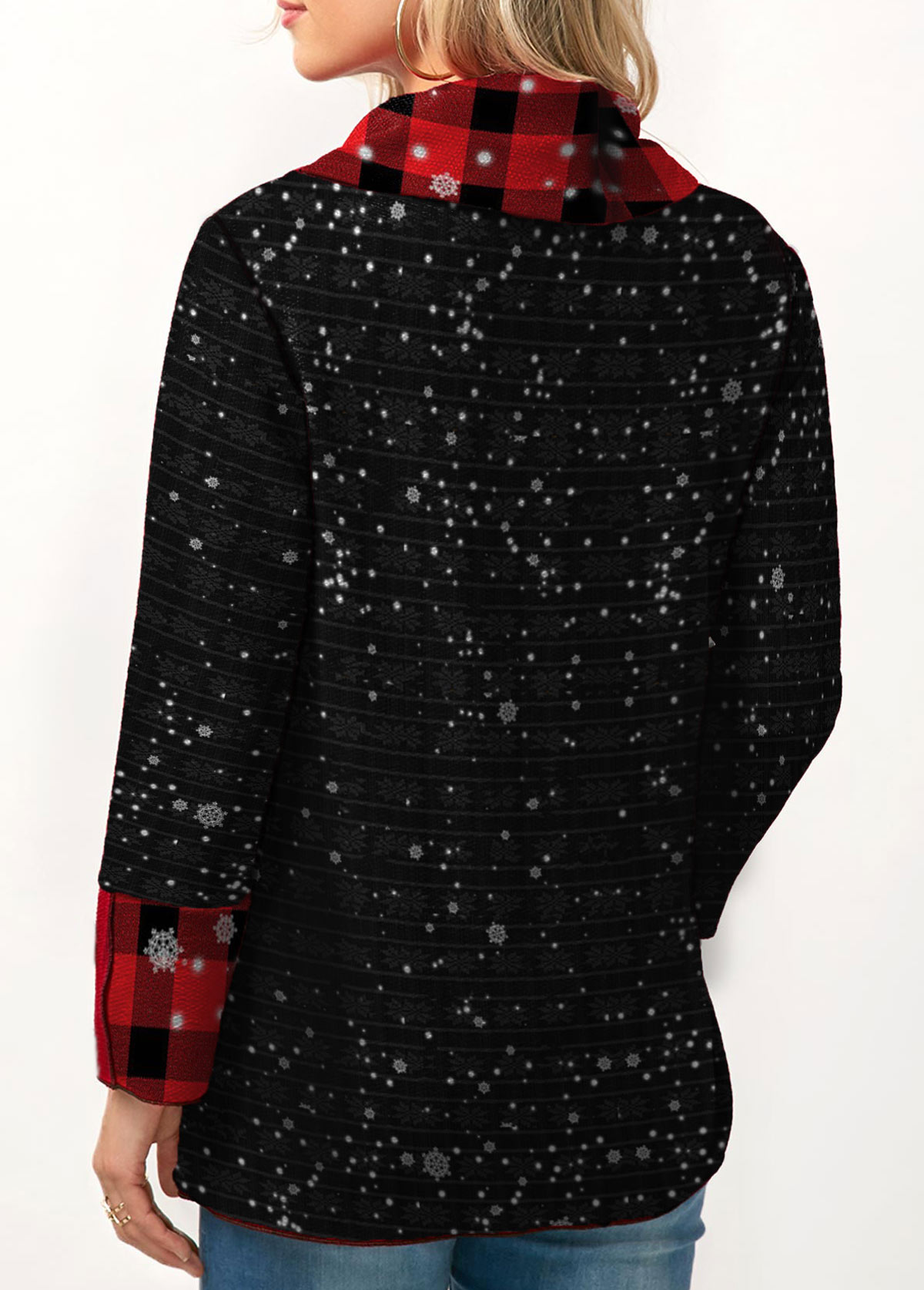Black tops,Plaid tops,ROTITA Plaid Print Cowl Neck Long Sleeve Christmas Sweatshirt