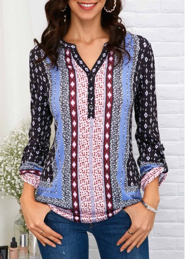 Split Neck Easter Rabbit Print Short Sleeve Blouse