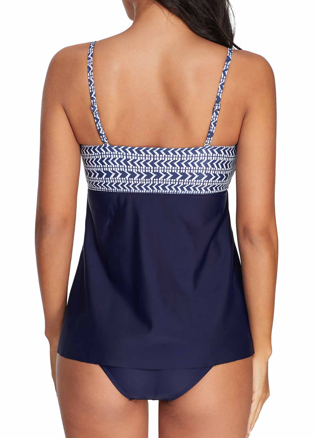 navy blue top with black pants