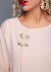 Pink tops,Contrast Color tops,ROTITA Round Neck Layered Light Pink T Shirt